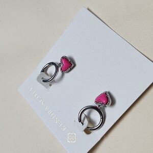 Kendra Scott Ari Heart  Silver Hoop Earrings with Pink Hearts
